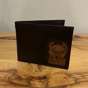 Vintage 1989 Deer Embossed LeBaron Leather Wallet, By Sierra Sport, Dark Brown